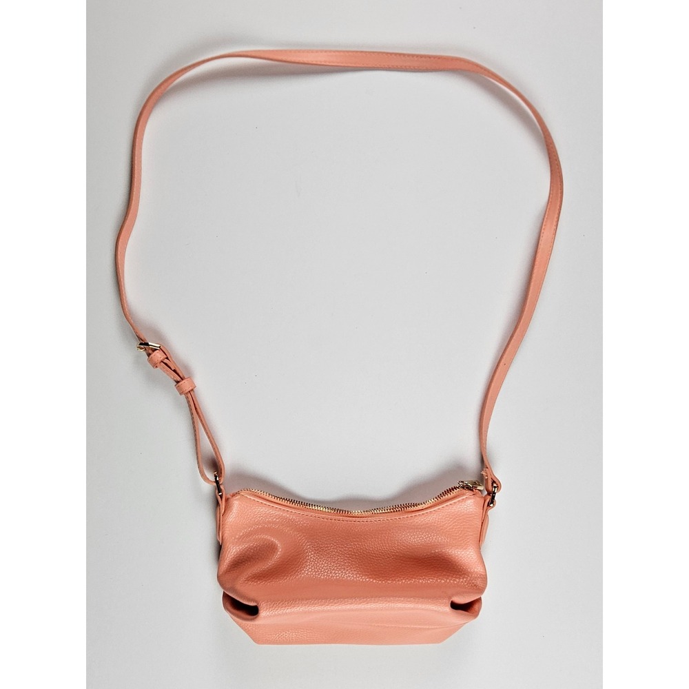 A‎ New Day Women Coral Pink Pebbled Faux Leather Crossbody Bag Gold Hardware